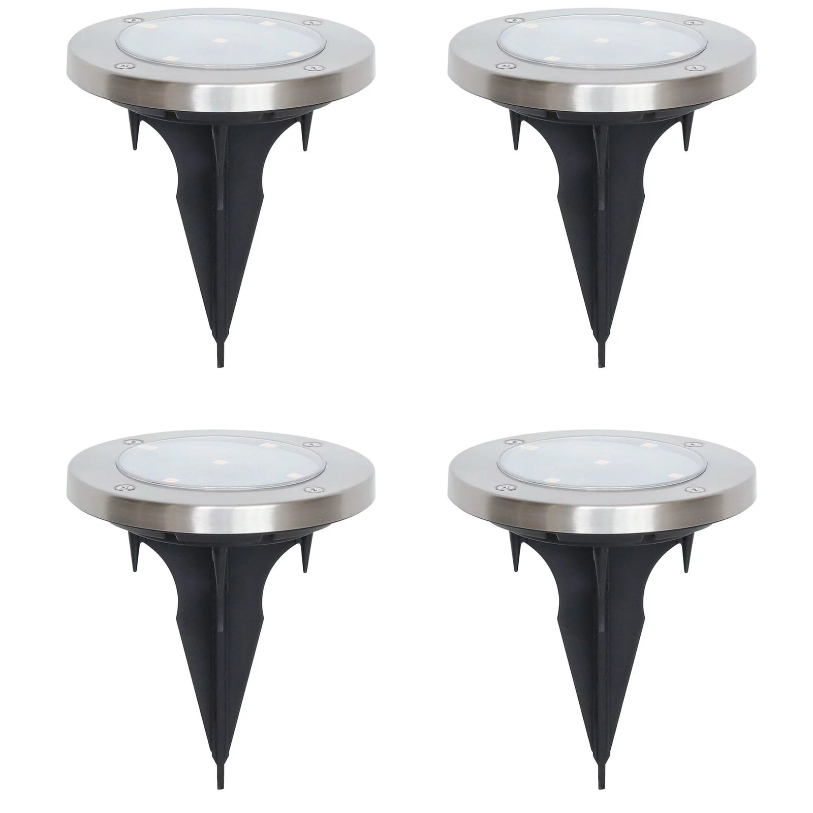 Solar Powered Stainless Steel LED Landscape Disc Lights, 12 Lumens (4 Count)