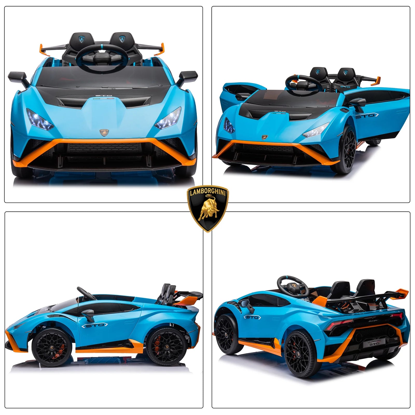 24V Kids Ride on Car, Licensed Lamborghini STO Electric Car for Boys Girls, 2-Seater Ride on Drift Car with Remote Control, Music, 360° Spin, Max Speed 6Mph, Grey