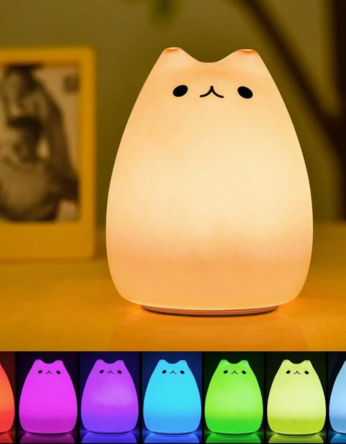 Load image into Gallery viewer, Children Night Light, Cute Cat Lamp Soft Silicone Sensitive Tap Control Decompression Toy
