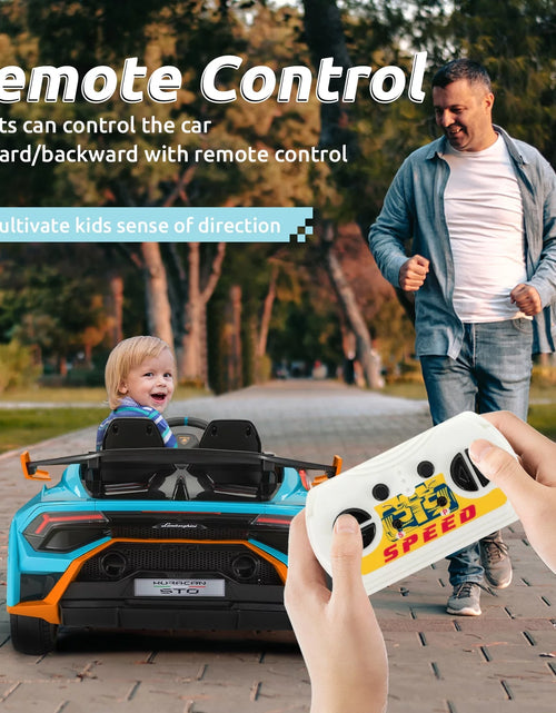 Load image into Gallery viewer, 24V Kids Ride on Car, Licensed Lamborghini STO Electric Car for Boys Girls, 2-Seater Ride on Drift Car with Remote Control, Music, 360° Spin, Max Speed 6Mph, Grey
