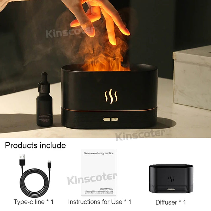 RGB Flame Aroma Diffuser Humidifier USB Desktop Simulation Light Aromatherapy Purifier Air for Bedroom with 7 Colors