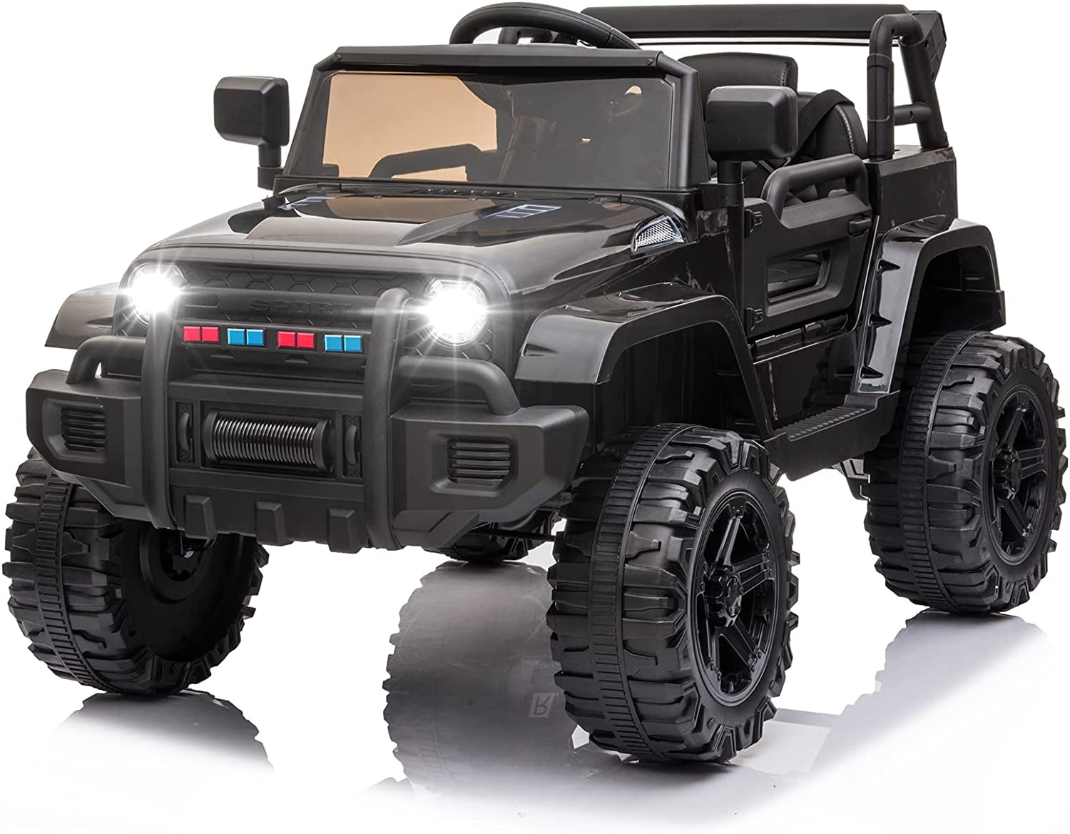 Kids Ride on Truck 2.4G Remote Control, Kids Electric Ride-On Car 12V Battery Motorized Vehicles Age 3-5 W/ 3 Speeds, Spring Suspension, LED Lights, Horn, Music Player, Seat Belts (Black)