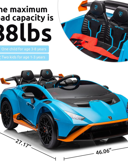 Load image into Gallery viewer, 24V Kids Ride on Car, Licensed Lamborghini STO Electric Car for Boys Girls, 2-Seater Ride on Drift Car with Remote Control, Music, 360° Spin, Max Speed 6Mph, Grey
