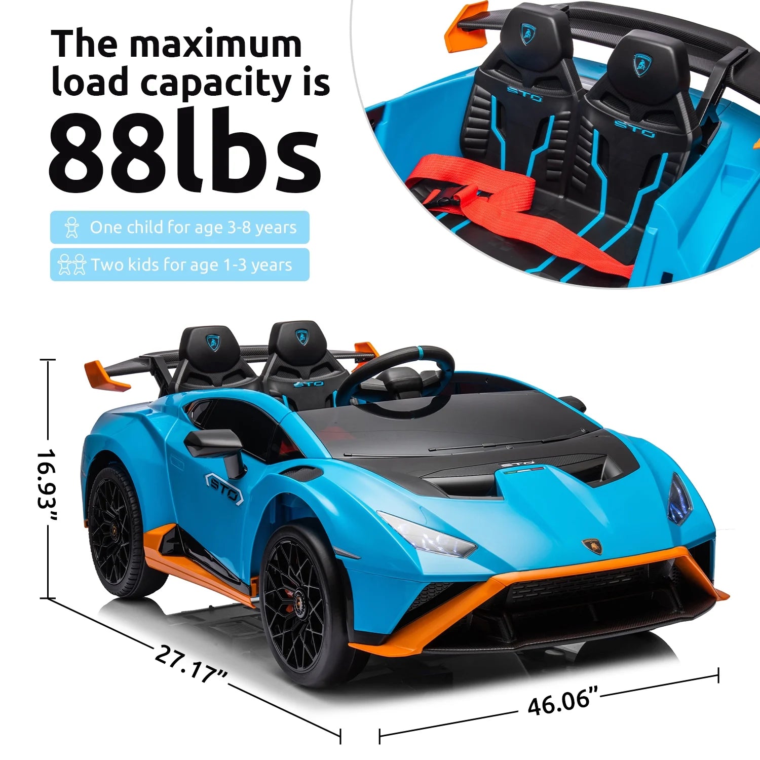 24V Kids Ride on Car, Licensed Lamborghini STO Electric Car for Boys Girls, 2-Seater Ride on Drift Car with Remote Control, Music, 360° Spin, Max Speed 6Mph, Grey