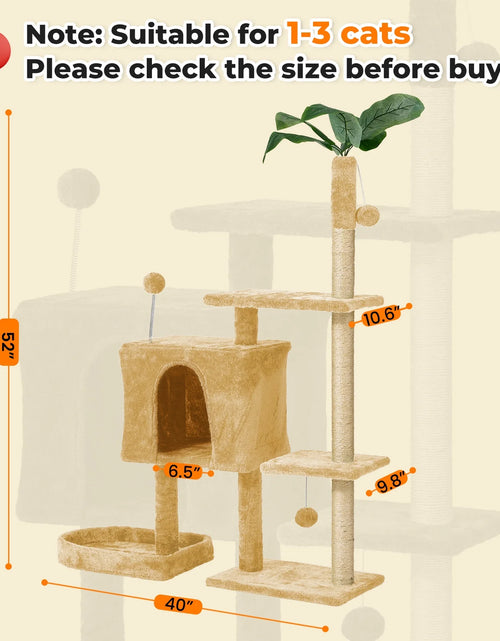 Load image into Gallery viewer, Cat Tree,52&quot; Cat Tower for Indoor Cats, Cat Tree with Scratching Posts Plush Perch Stand, Cat Condo with Funny Toys Kittens Pet Play House,Beige
