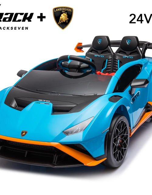 Load image into Gallery viewer, 24V Kids Ride on Car, Licensed Lamborghini STO Electric Car for Boys Girls, 2-Seater Ride on Drift Car with Remote Control, Music, 360° Spin, Max Speed 6Mph, Grey
