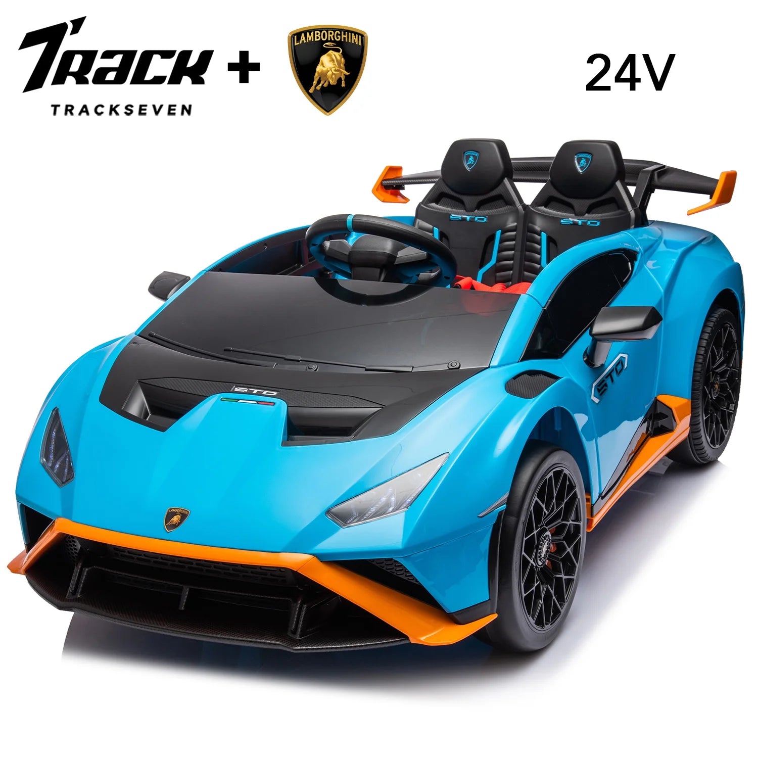 24V Kids Ride on Car, Licensed Lamborghini STO Electric Car for Boys Girls, 2-Seater Ride on Drift Car with Remote Control, Music, 360° Spin, Max Speed 6Mph, Grey