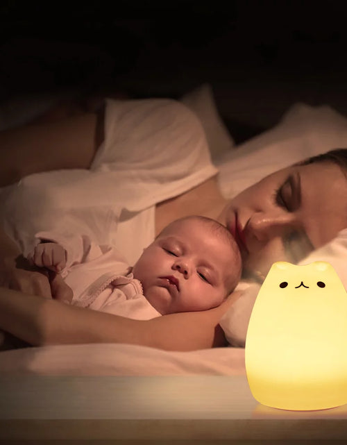 Load image into Gallery viewer, Children Night Light, Cute Cat Lamp Soft Silicone Sensitive Tap Control Decompression Toy
