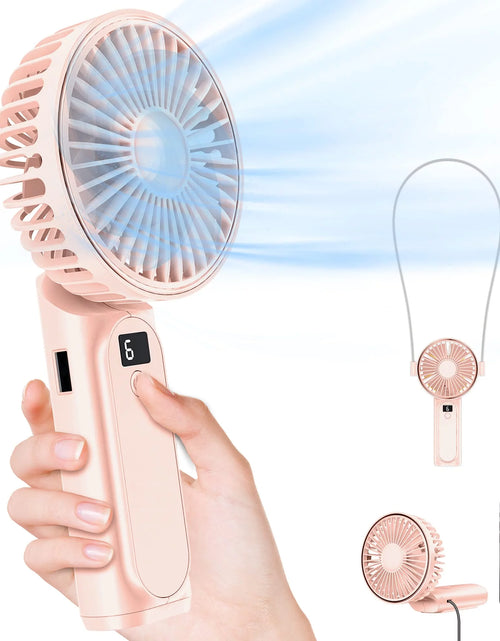 Load image into Gallery viewer, Portable Handheld Mini Fan, Neck Fan, 4000Mah Desk Fan, 180° Adjustable, 6 Speed Wind, Display Electricity in Real Time, USB Rechargeable Foldable Fan, Quiet Personal Fan with Power Bank Pink
