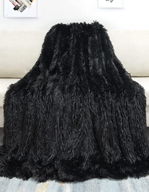 Load image into Gallery viewer, Decorative Extra Soft Faux Fur Throw Blanket 50&quot; X 60&quot;,Reversible Fuzzy Lightweight Long Hair Shaggy Throw Blankets, Fluffy Cozy Plush Fleece Comfy Microfiber Fur Blanket for Couch Sofa Bed, Black
