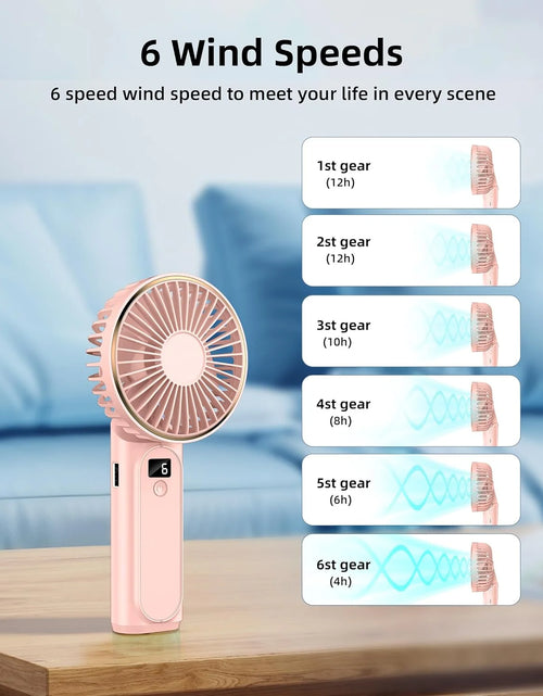 Load image into Gallery viewer, Portable Handheld Mini Fan, Neck Fan, 4000Mah Desk Fan, 180° Adjustable, 6 Speed Wind, Display Electricity in Real Time, USB Rechargeable Foldable Fan, Quiet Personal Fan with Power Bank Pink
