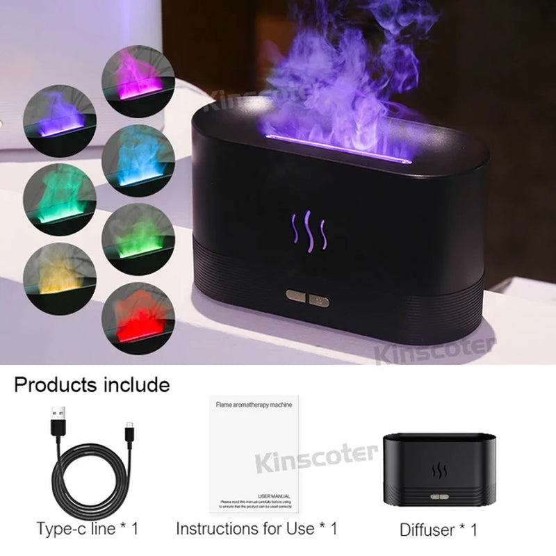 RGB Flame Aroma Diffuser Humidifier USB Desktop Simulation Light Aromatherapy Purifier Air for Bedroom with 7 Colors