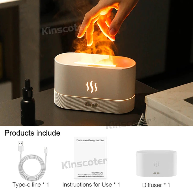 RGB Flame Aroma Diffuser Humidifier USB Desktop Simulation Light Aromatherapy Purifier Air for Bedroom with 7 Colors