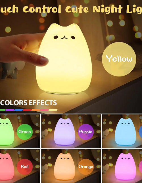 Load image into Gallery viewer, Children Night Light, Cute Cat Lamp Soft Silicone Sensitive Tap Control Decompression Toy
