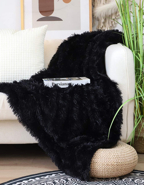 Load image into Gallery viewer, Decorative Extra Soft Faux Fur Throw Blanket 50&quot; X 60&quot;,Reversible Fuzzy Lightweight Long Hair Shaggy Throw Blankets, Fluffy Cozy Plush Fleece Comfy Microfiber Fur Blanket for Couch Sofa Bed, Black
