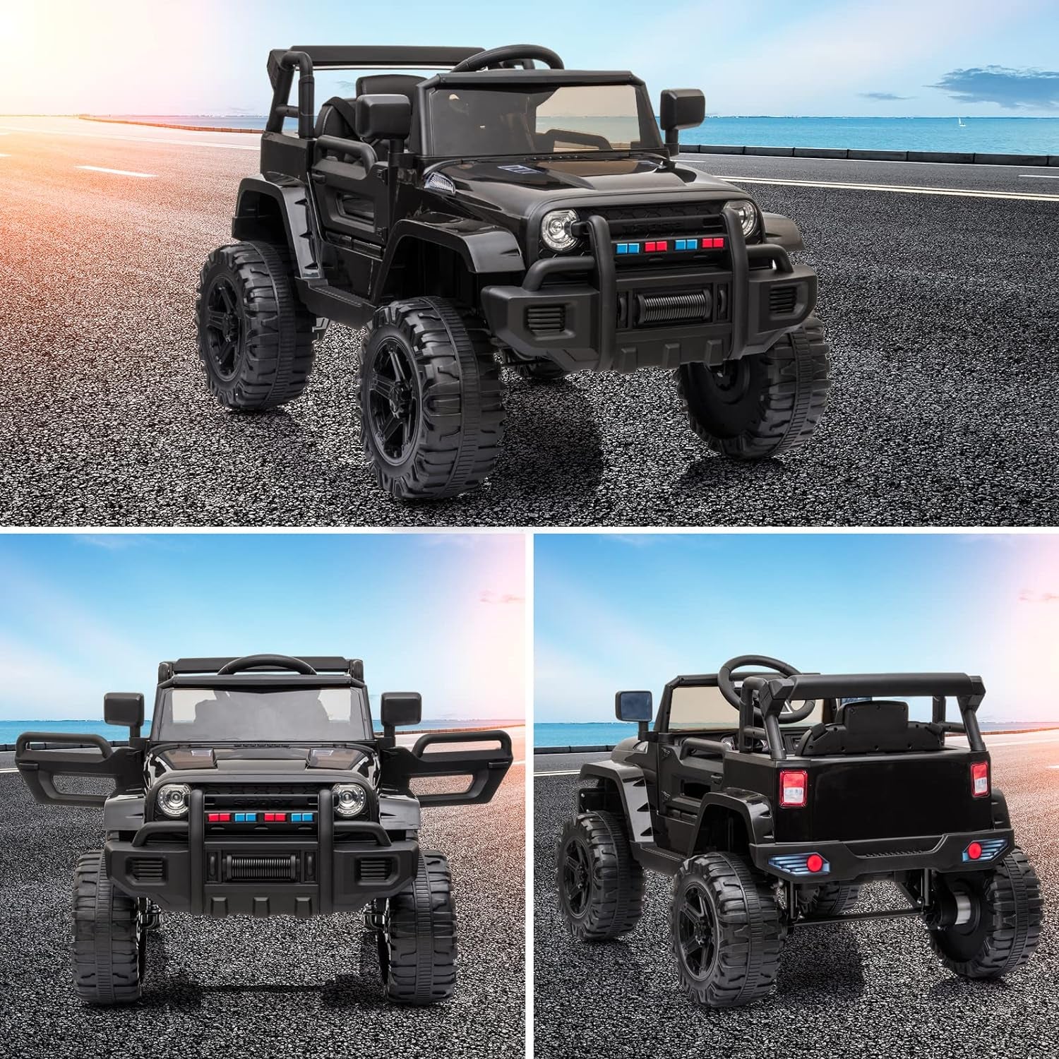 Kids Ride on Truck 2.4G Remote Control, Kids Electric Ride-On Car 12V Battery Motorized Vehicles Age 3-5 W/ 3 Speeds, Spring Suspension, LED Lights, Horn, Music Player, Seat Belts (Black)