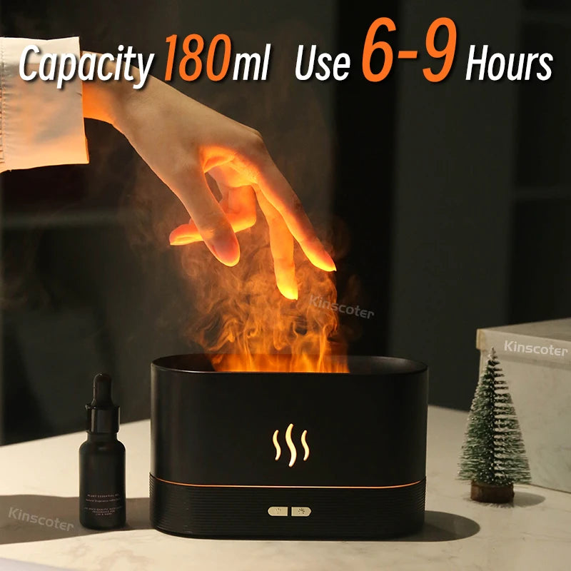 RGB Flame Aroma Diffuser Humidifier USB Desktop Simulation Light Aromatherapy Purifier Air for Bedroom with 7 Colors