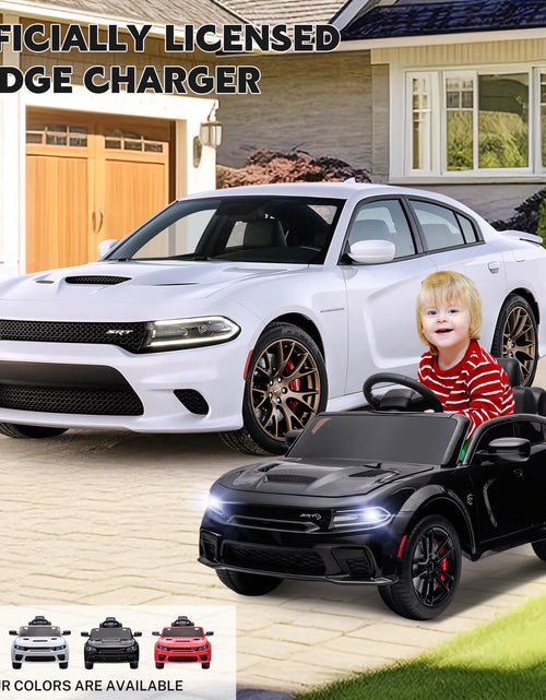 Load image into Gallery viewer, Dodge Electric Ride on Cars for Kids, 12 V Licensed Dodge Charger SRT Powered Ride on Toys Cars with Parent Remote Control, Electric Car for Girls 3-5 W/Music Player/Led Headlights/Safety Belt, Black
