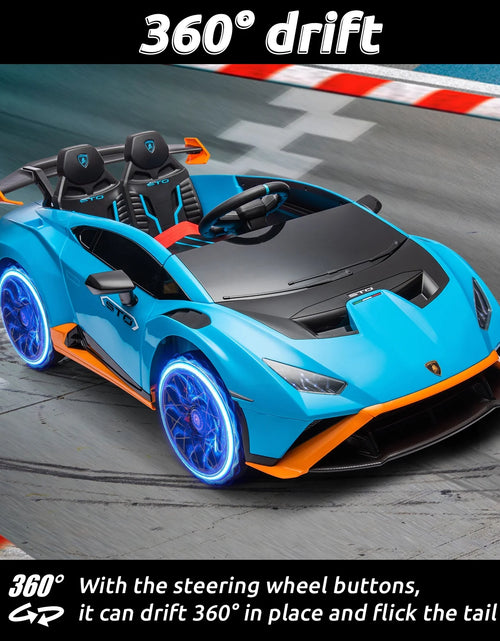 Load image into Gallery viewer, 24V Kids Ride on Car, Licensed Lamborghini STO Electric Car for Boys Girls, 2-Seater Ride on Drift Car with Remote Control, Music, 360° Spin, Max Speed 6Mph, Grey
