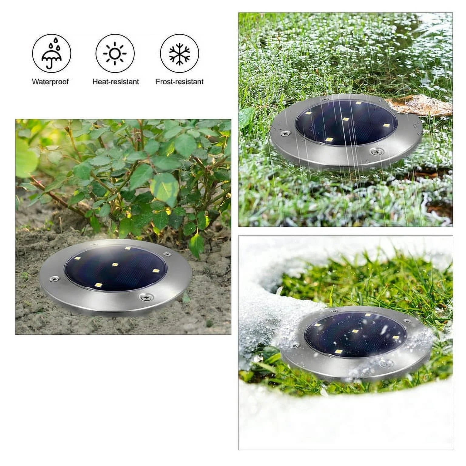 Solar Powered Stainless Steel LED Landscape Disc Lights, 12 Lumens (4 Count)