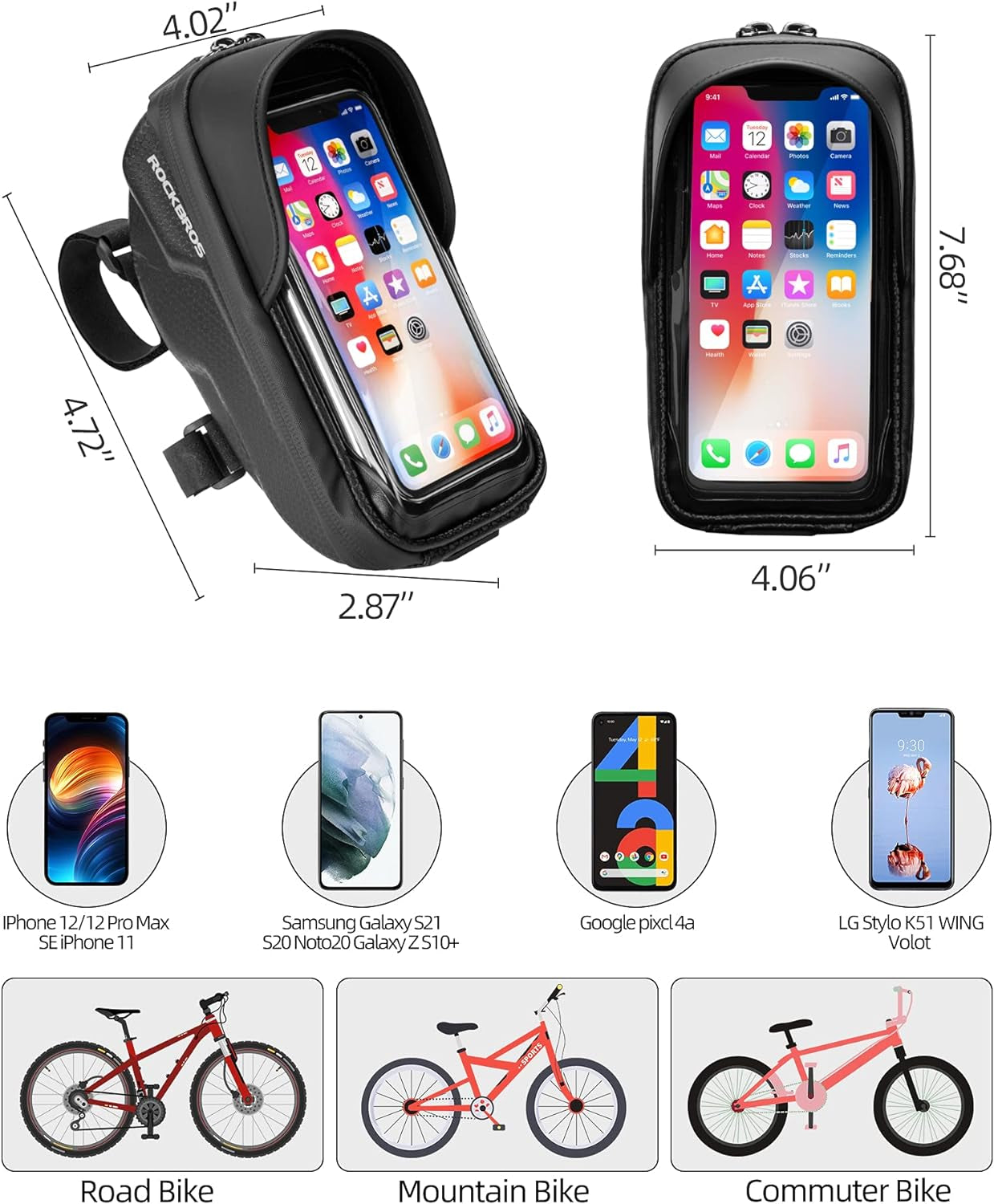 Bike Phone Mount Bag Bike Front Frame Handlebar Bag Waterproof Bike Phone Holder Case Bicycle Accessories Pouch Sensitive Touch Screen Compatible with Iphone 11 XS Max XR 8 plus below 6.5"