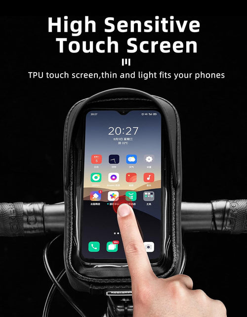 Load image into Gallery viewer, Bike Phone Mount Bag Bike Front Frame Handlebar Bag Waterproof Bike Phone Holder Case Bicycle Accessories Pouch Sensitive Touch Screen Compatible with Iphone 11 XS Max XR 8 plus below 6.5&quot;
