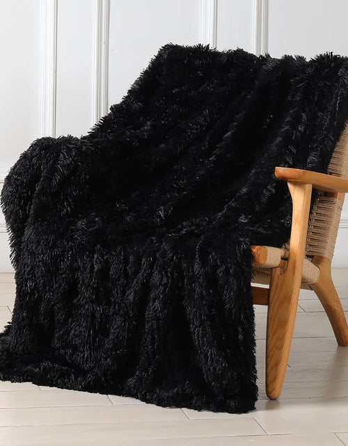 Load image into Gallery viewer, Decorative Extra Soft Faux Fur Throw Blanket 50&quot; X 60&quot;,Reversible Fuzzy Lightweight Long Hair Shaggy Throw Blankets, Fluffy Cozy Plush Fleece Comfy Microfiber Fur Blanket for Couch Sofa Bed, Black
