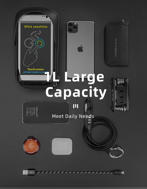 Load image into Gallery viewer, Bike Phone Mount Bag Bike Front Frame Handlebar Bag Waterproof Bike Phone Holder Case Bicycle Accessories Pouch Sensitive Touch Screen Compatible with Iphone 11 XS Max XR 8 plus below 6.5&quot;
