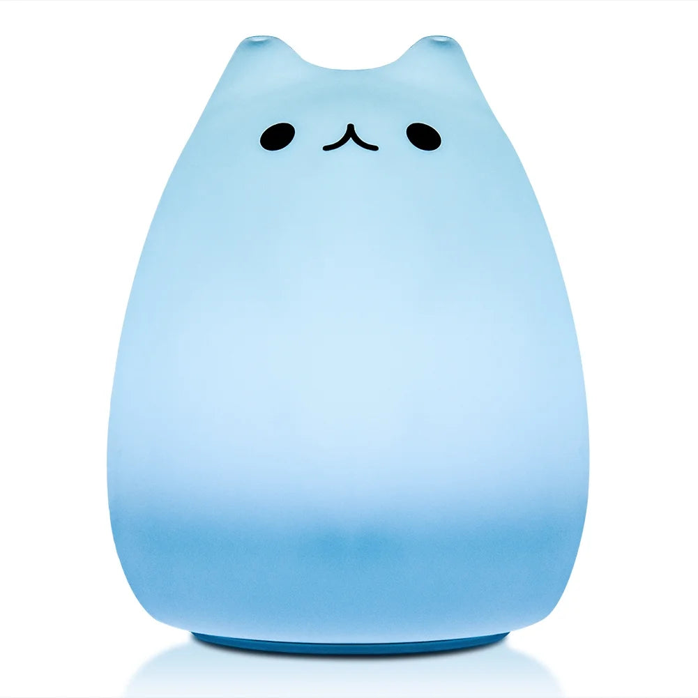 Children Night Light, Cute Cat Lamp Soft Silicone Sensitive Tap Control Decompression Toy