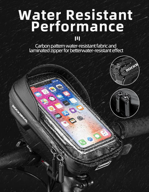 Load image into Gallery viewer, Bike Phone Mount Bag Bike Front Frame Handlebar Bag Waterproof Bike Phone Holder Case Bicycle Accessories Pouch Sensitive Touch Screen Compatible with Iphone 11 XS Max XR 8 plus below 6.5&quot;
