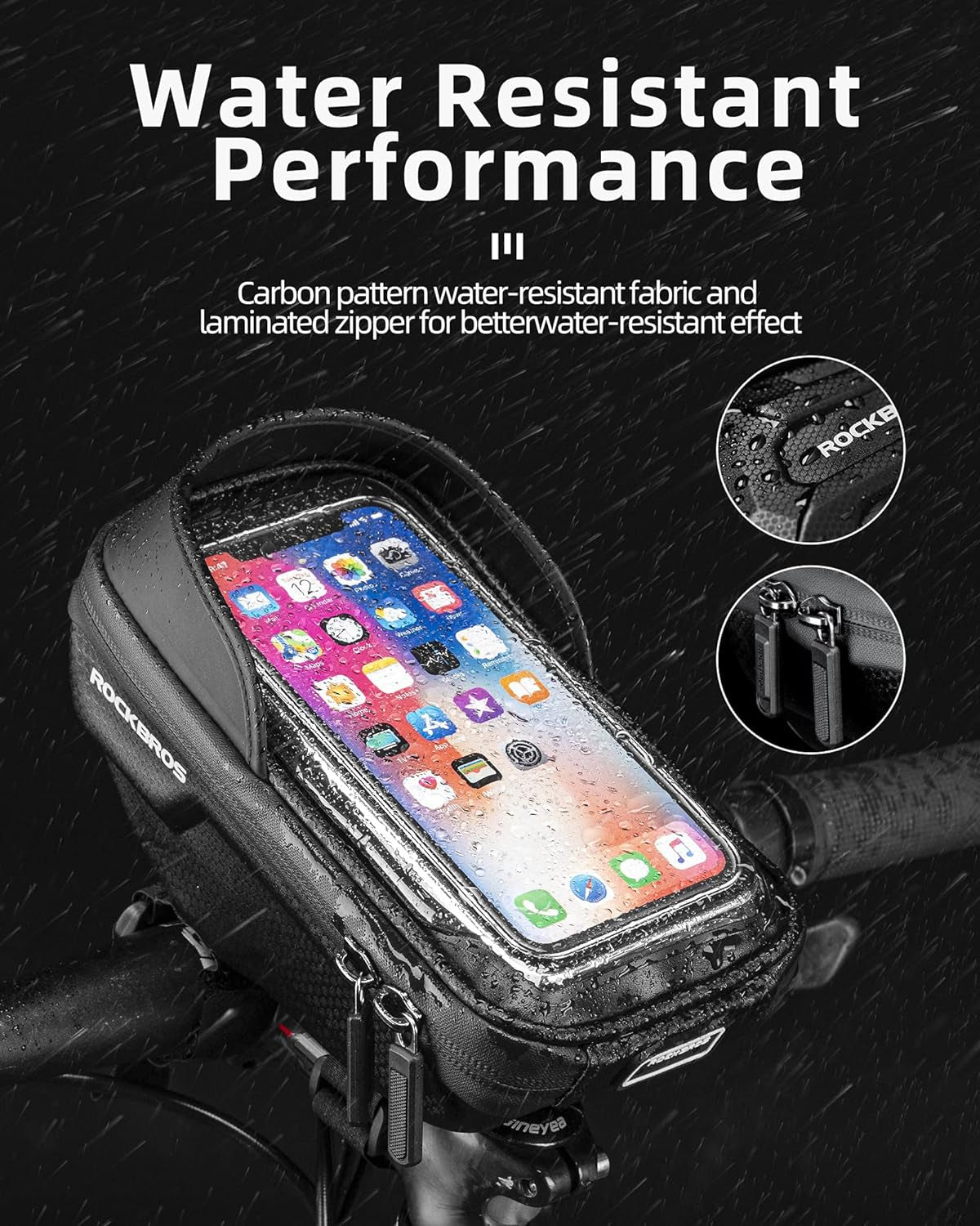 Bike Phone Mount Bag Bike Front Frame Handlebar Bag Waterproof Bike Phone Holder Case Bicycle Accessories Pouch Sensitive Touch Screen Compatible with Iphone 11 XS Max XR 8 plus below 6.5"