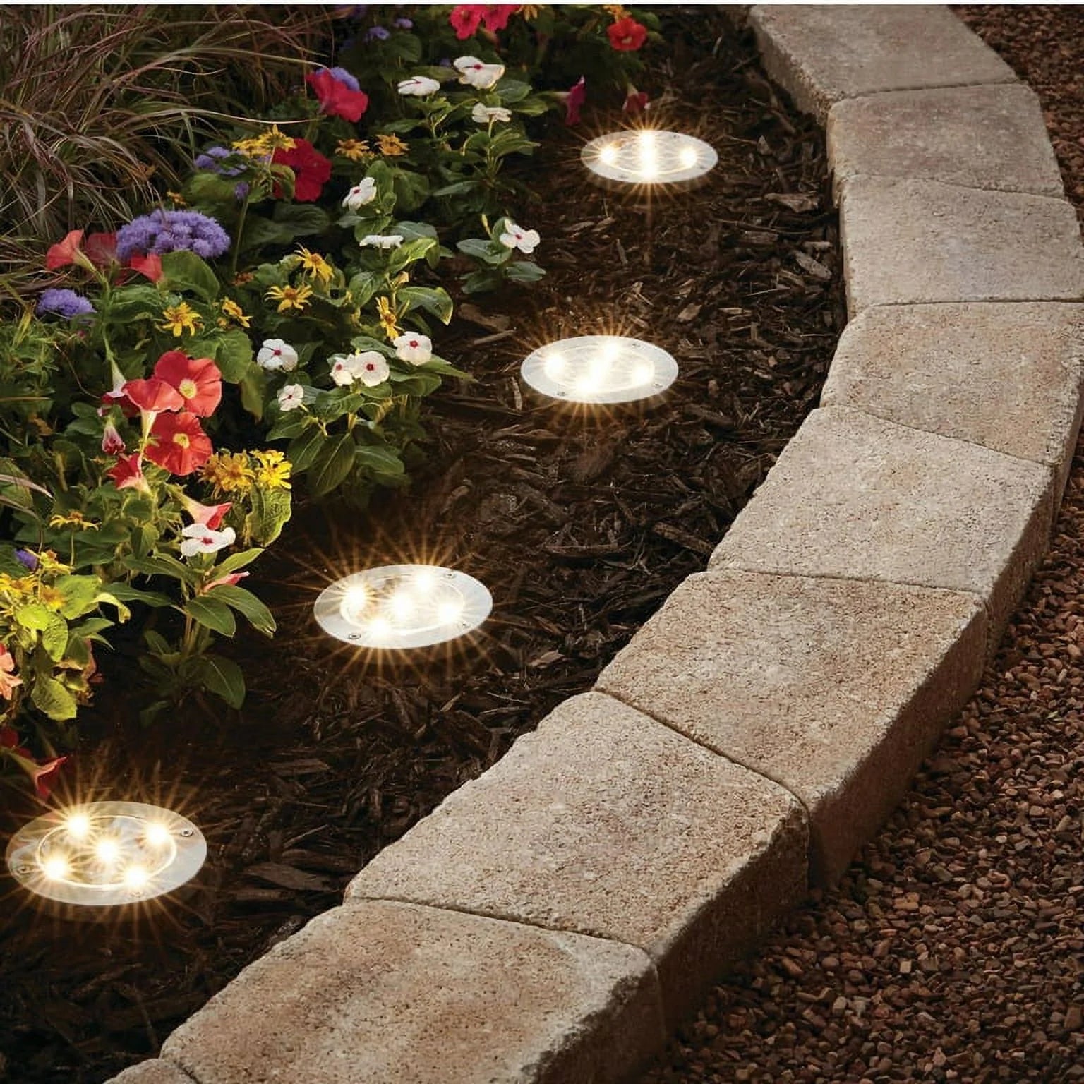 Solar Powered Stainless Steel LED Landscape Disc Lights, 12 Lumens (4 Count)