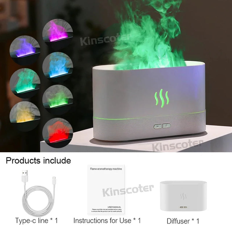 RGB Flame Aroma Diffuser Humidifier USB Desktop Simulation Light Aromatherapy Purifier Air for Bedroom with 7 Colors