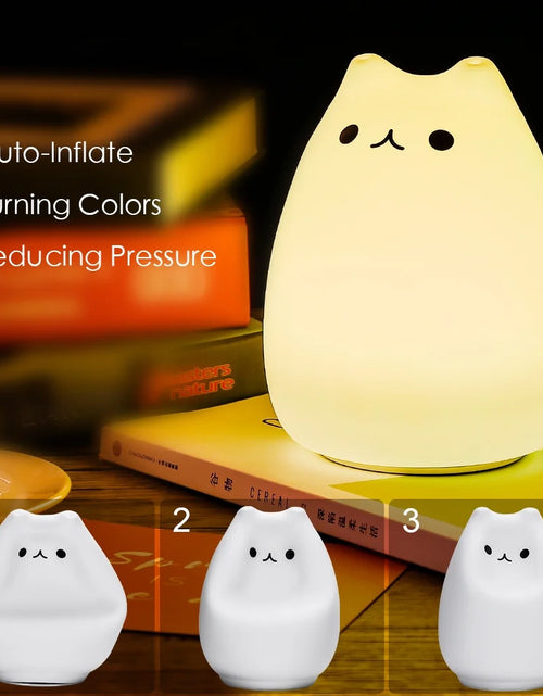 Load image into Gallery viewer, Children Night Light, Cute Cat Lamp Soft Silicone Sensitive Tap Control Decompression Toy
